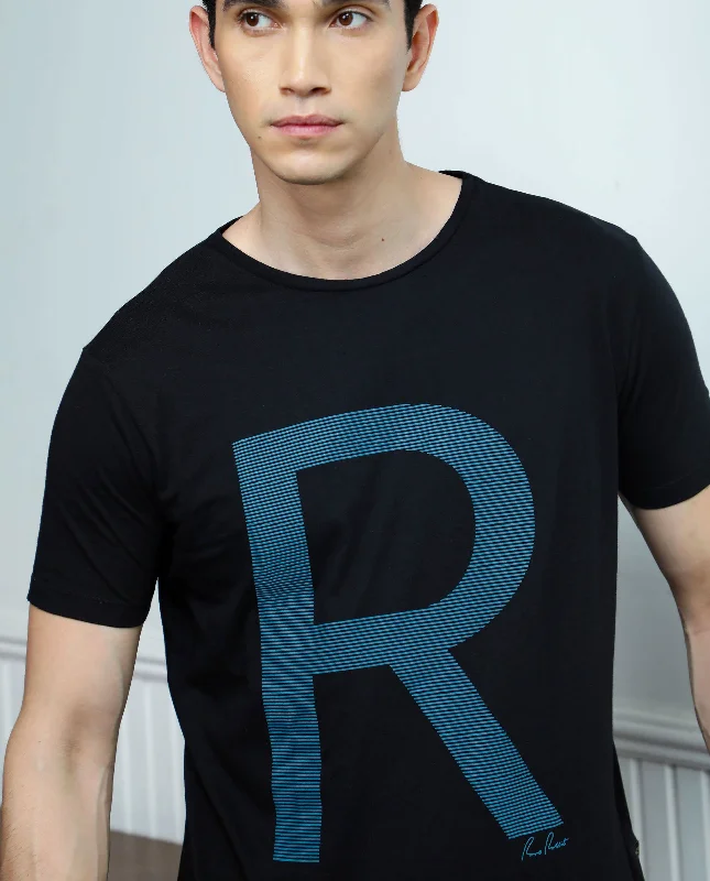 Men's Shirts with Convertible CollarsRare Rabbit Men's Rad Black Crew Neck Graphic Printed Branding Half Sleeves Slim Fit T-Shirt Men's Shirts with Convertible CollarsRare Rabbit Men's Rad Black Crew Neck Graphic Printed Branding Half Sleeves Slim Fit T-Shirt