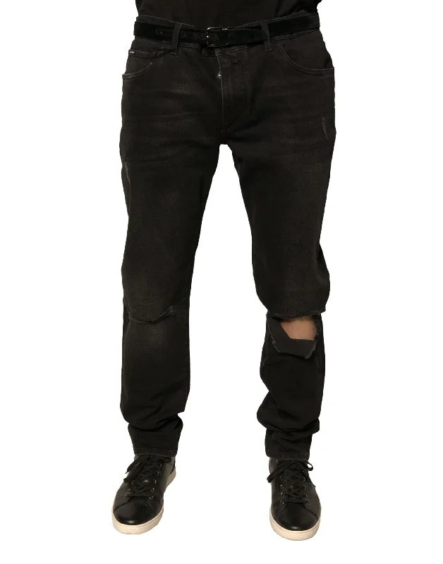 Durable Men's JeansDolce & Gabbana Ripped Logo Cotton Skinny blue Men's Jeans