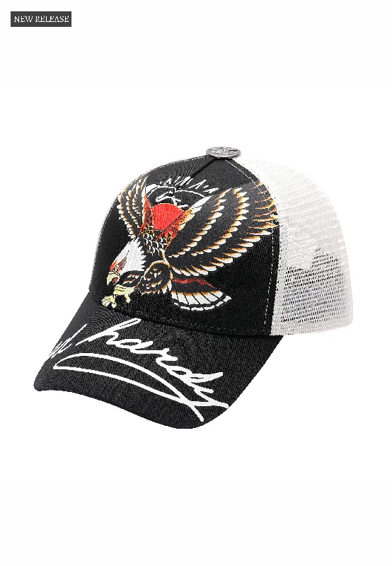 Boys' Baseball CapsUnisex Soaring Eagle Ed Hardy Script 5 Panel Cap - Black/Bluewash Boys' Baseball CapsUnisex Soaring Eagle Ed Hardy Script 5 Panel Cap - Black/Bluewash
