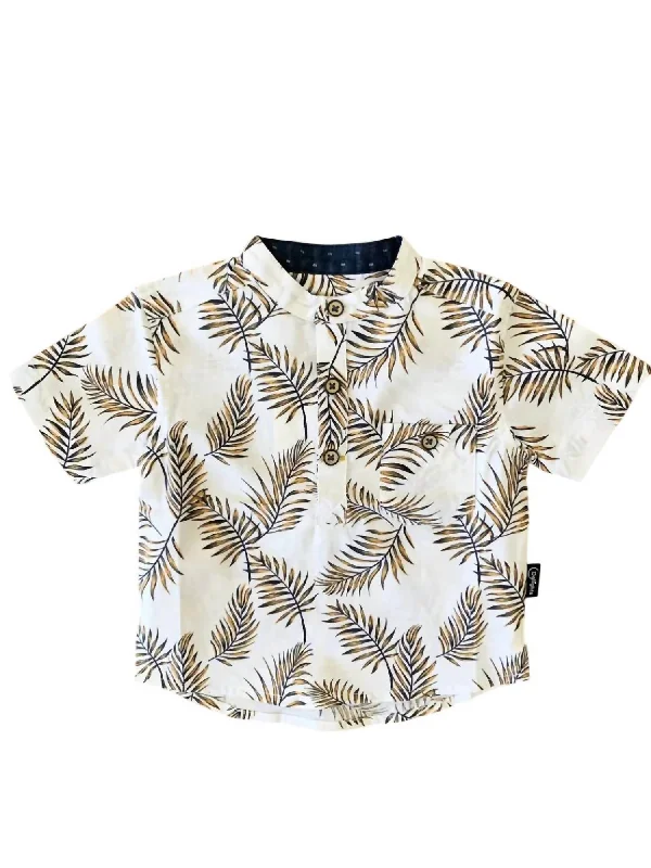 Men's Timeless Dress Shirts for Enduring StyleBoys' Palm Branches Printed Cotton/linen Shirt In White Men's Timeless Dress Shirts for Enduring StyleBoys' Palm Branches Printed Cotton/linen Shirt In White