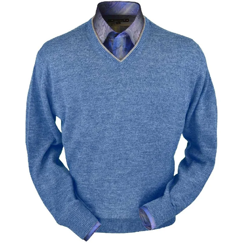Men's Sweaters with Ribbed CuffsRoyal Alpaca V-Neck Sweater in Coastal Heather by Peru Unlimited Men's Sweaters with Ribbed CuffsRoyal Alpaca V-Neck Sweater in Coastal Heather by Peru Unlimited