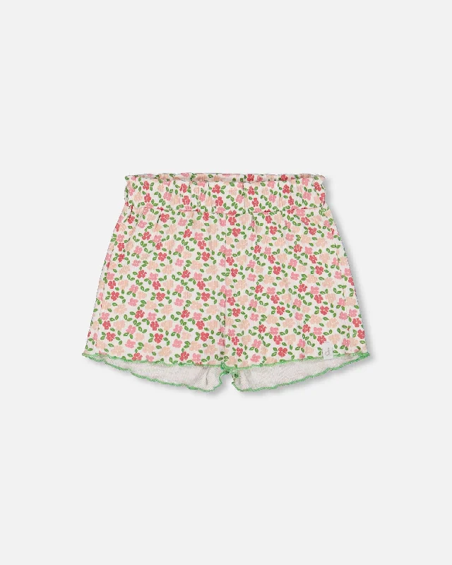 Casual and Comfortable Men's Drawstring Loungewear ShortsPrinted Ribbed Short Small Flowers On White Background Casual and Comfortable Men's Drawstring Loungewear ShortsPrinted Ribbed Short Small Flowers On White Background