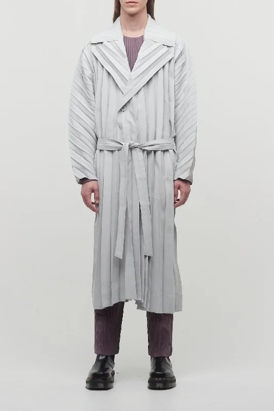 Weather-Resistant Men's CoatsHomme Plissé Issey Miyake Edge Coat Light in Light Grey Weather-Resistant Men's CoatsHomme Plissé Issey Miyake Edge Coat Light in Light Grey