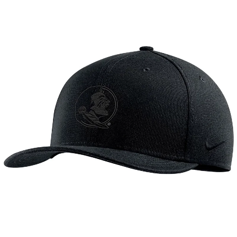 Cool Snapback HatsNike 2023 Tonal Seminole Logo Triple Black Swoosh Flex Cap - Black