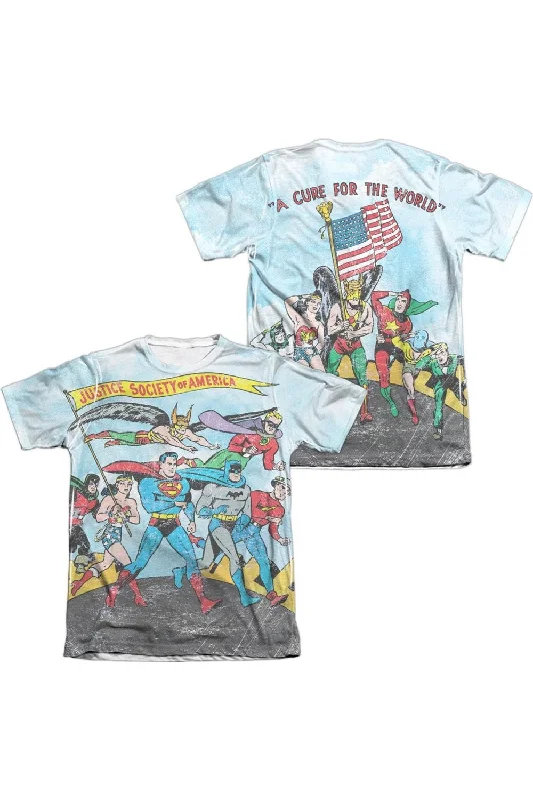 Men's Shirts for Beach OutingsJustice League of America World Cure (Front/Back Print) Adult Poly/Cotton Short Sleeve Tee / T-Shirt Men's Shirts for Beach OutingsJustice League of America World Cure (Front/Back Print) Adult Poly/Cotton Short Sleeve Tee / T-Shirt