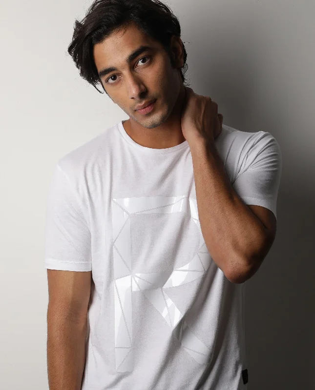 Men's Shirts with Contrast CollarsRARE RABBIT RUNN PRIMARY WHITE T-SHIRT COTTON FABRIC SHORT SLEEVE ROUND NECK SLIM FIT Men's Shirts with Contrast CollarsRARE RABBIT RUNN PRIMARY WHITE T-SHIRT COTTON FABRIC SHORT SLEEVE ROUND NECK SLIM FIT