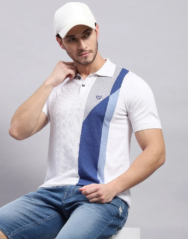 Men's Shirts for HuntingMen White Stripe Polo Collar Half Sleeve T-Shirt