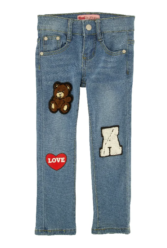 Classic Men's Jeans StyleLittle Girls Bear Graphic Chenille Patch Skinny Jeans