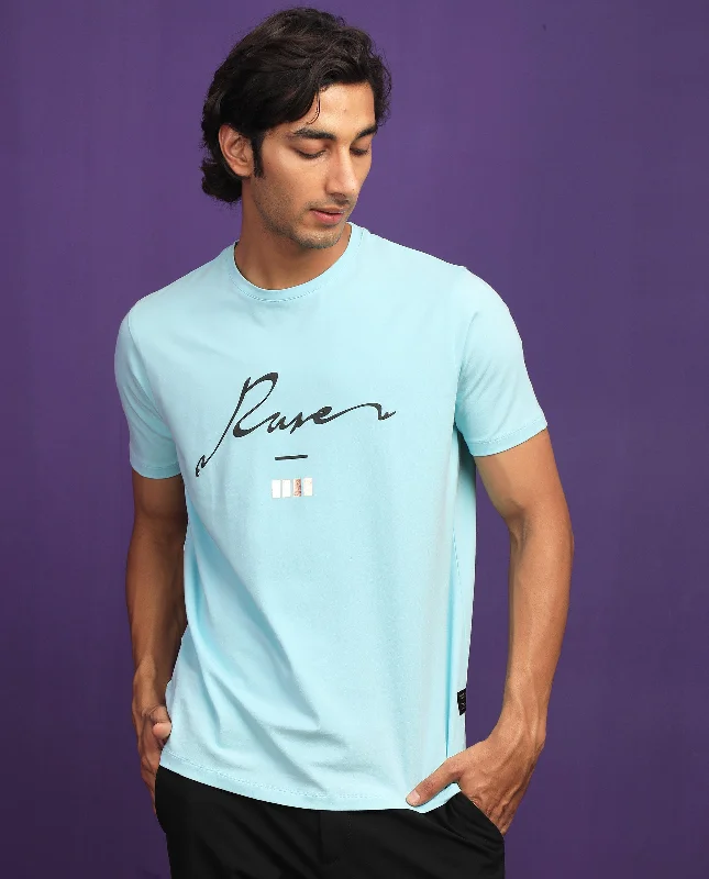 Men's Shirts with Single-Breasted DesignsRare Rabbit Men's Italicc Blue Crew Neck Branded Signature Half Sleeves Slim Fit T-Shirt Men's Shirts with Single-Breasted DesignsRare Rabbit Men's Italicc Blue Crew Neck Branded Signature Half Sleeves Slim Fit T-Shirt