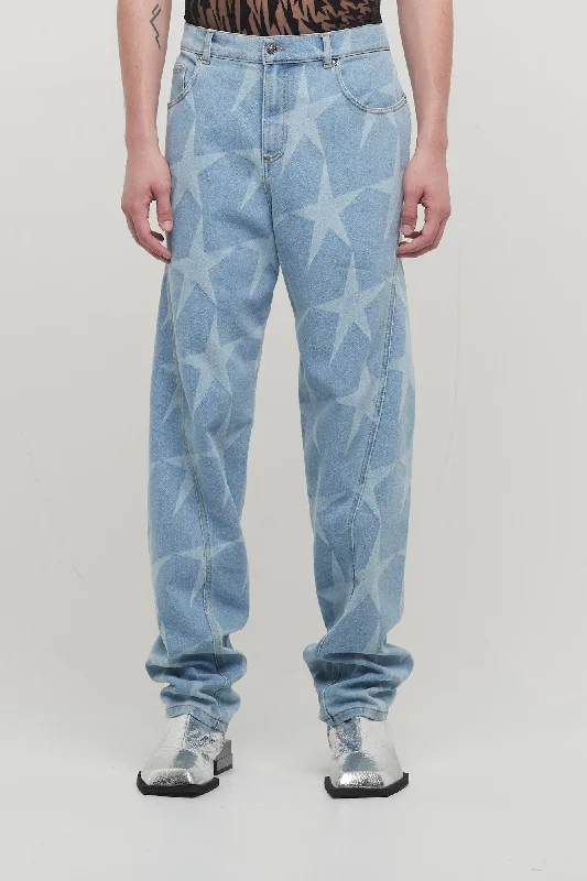 Men's Coats with Belted WaistsMugler Laser Denim Light Blue Trousers