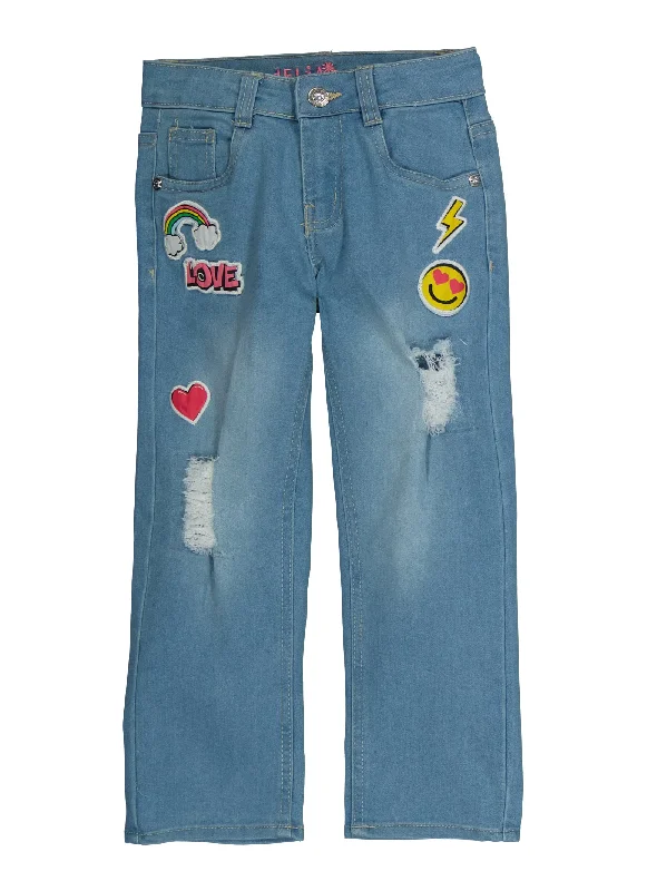 Men's Jeans for Office WearLittle Girls Patch and Repair Graphic Wide Leg Jeans