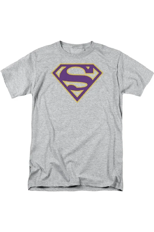 Men's Shirts with Mandarin CollarsSuperman Purple & Gold Shield Short Sleeve Adult Tee / T-Shirt Men's Shirts with Mandarin CollarsSuperman Purple & Gold Shield Short Sleeve Adult Tee / T-Shirt