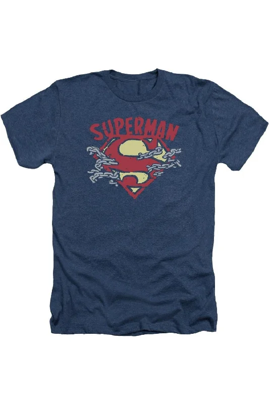 Men's Shirts with Velcro ClosuresSuperman Chain Breaking Adult Heather Tee / T-Shirt Men's Shirts with Velcro ClosuresSuperman Chain Breaking Adult Heather Tee / T-Shirt