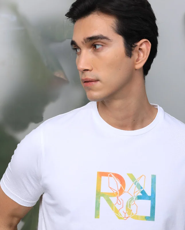 Men's Shirts with Adjustable CuffsRare Rabbit Men's Tack White Crew Neck Graphic Printed Half Sleeves Slim Fit T-Shirt Men's Shirts with Adjustable CuffsRare Rabbit Men's Tack White Crew Neck Graphic Printed Half Sleeves Slim Fit T-Shirt
