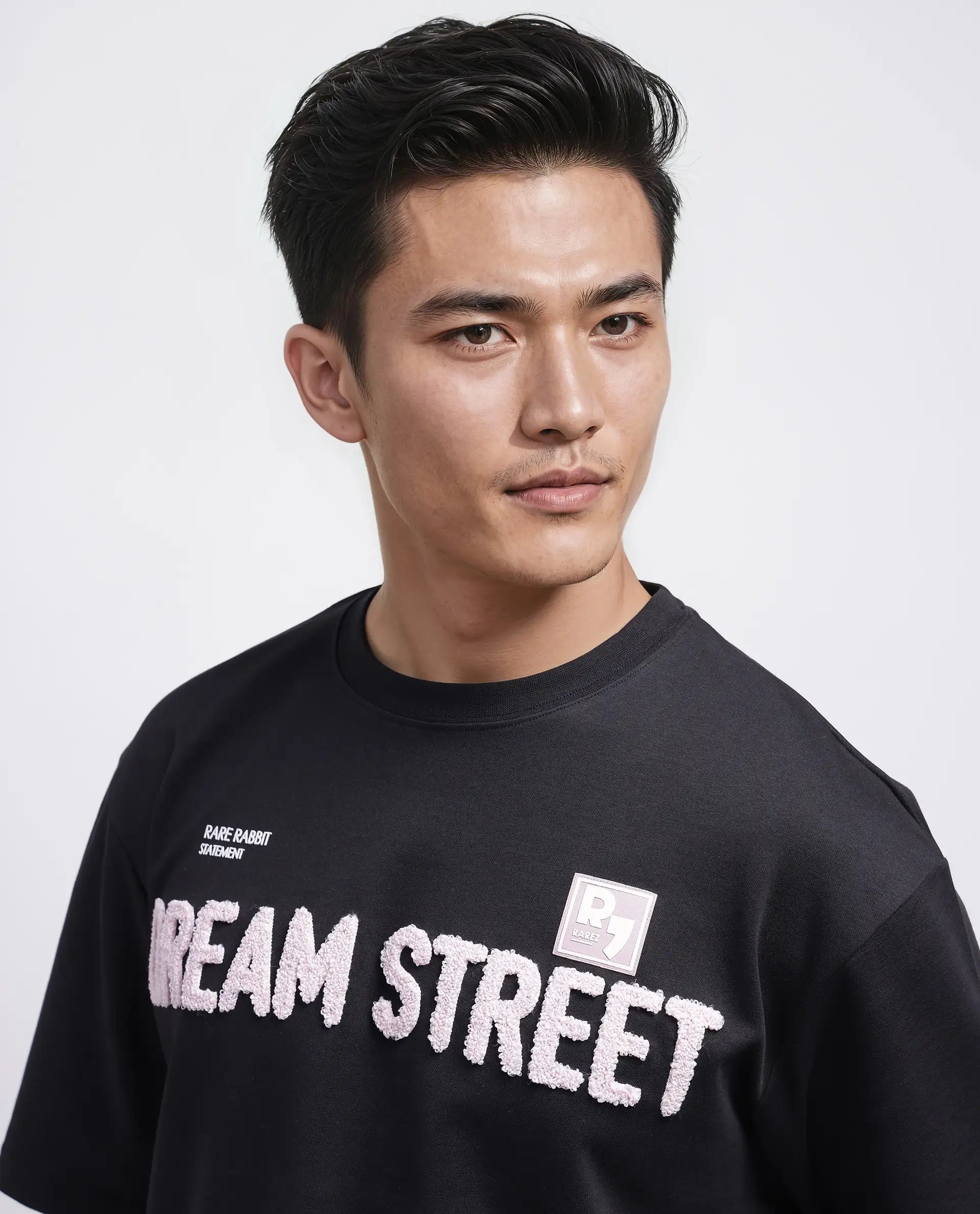 Men's Shirts with Spread CollarsRare Rabbit Men Soin Black Cotton Poly Fabric Short Sleeve Oversized Fit Graphic Print T-Shirt Men's Shirts with Spread CollarsRare Rabbit Men Soin Black Cotton Poly Fabric Short Sleeve Oversized Fit Graphic Print T-Shirt