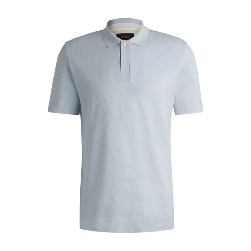Men's Shirts with Asymmetrical HemlinesCotton-silk polo shirt with bubble structure
