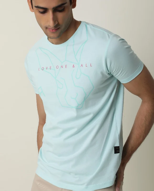 Men's Shirts with Appliquéd SleevesRare Rabbit Mens Message Turq T-Shirt Cotton Fabric Crew Neck Half Sleeve Slim Fit Men's Shirts with Appliquéd SleevesRare Rabbit Mens Message Turq T-Shirt Cotton Fabric Crew Neck Half Sleeve Slim Fit