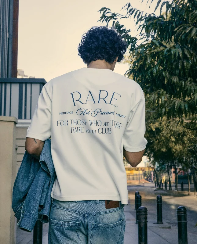 Men's Flowy Shirts for a Relaxed LookRare Rabbit Men Persus Off White Cotton Poly Fabric Short Sleeve Boxy Fit Printed T-Shirt