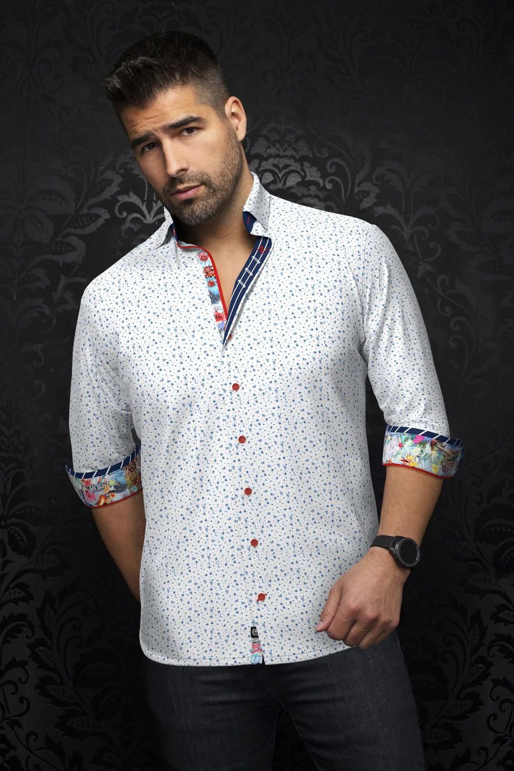 Men's Pattern-Clashing Shirts for Bold FashionAu Noir Gardenia White Sport Shirt VO-000674 Men's Pattern-Clashing Shirts for Bold FashionAu Noir Gardenia White Sport Shirt VO-000674