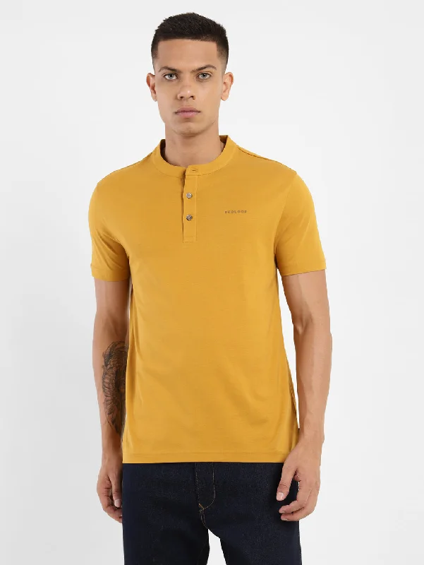 Men's Shirts with Lace-Up HemlinesMen's Solid Henley Neck T-shirt