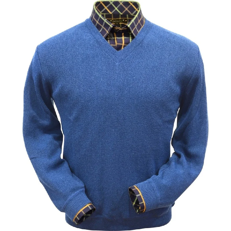 Men's Sweaters with Tailored FitsBaby Alpaca 'Links Stitch' V-Neck Sweater in Royal Blue by Peru Unlimited Men's Sweaters with Tailored FitsBaby Alpaca 'Links Stitch' V-Neck Sweater in Royal Blue by Peru Unlimited