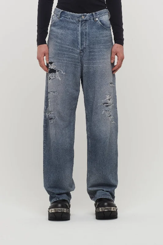 Men's Coats with Reflective StripesBalenciaga Medium Denim Molleton Pants