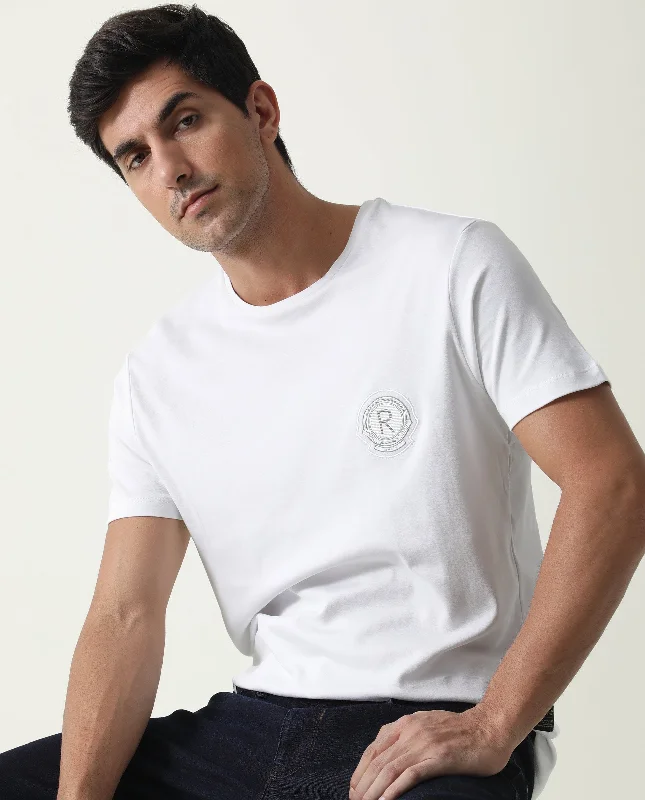 Men's Shirts with Patchwork PatternsRare Rabbit Mens Garland T White T-Shirt Cotton Fabric Slim Fit Crew Neck Short Sleeve Men's Shirts with Patchwork PatternsRare Rabbit Mens Garland T White T-Shirt Cotton Fabric Slim Fit Crew Neck Short Sleeve