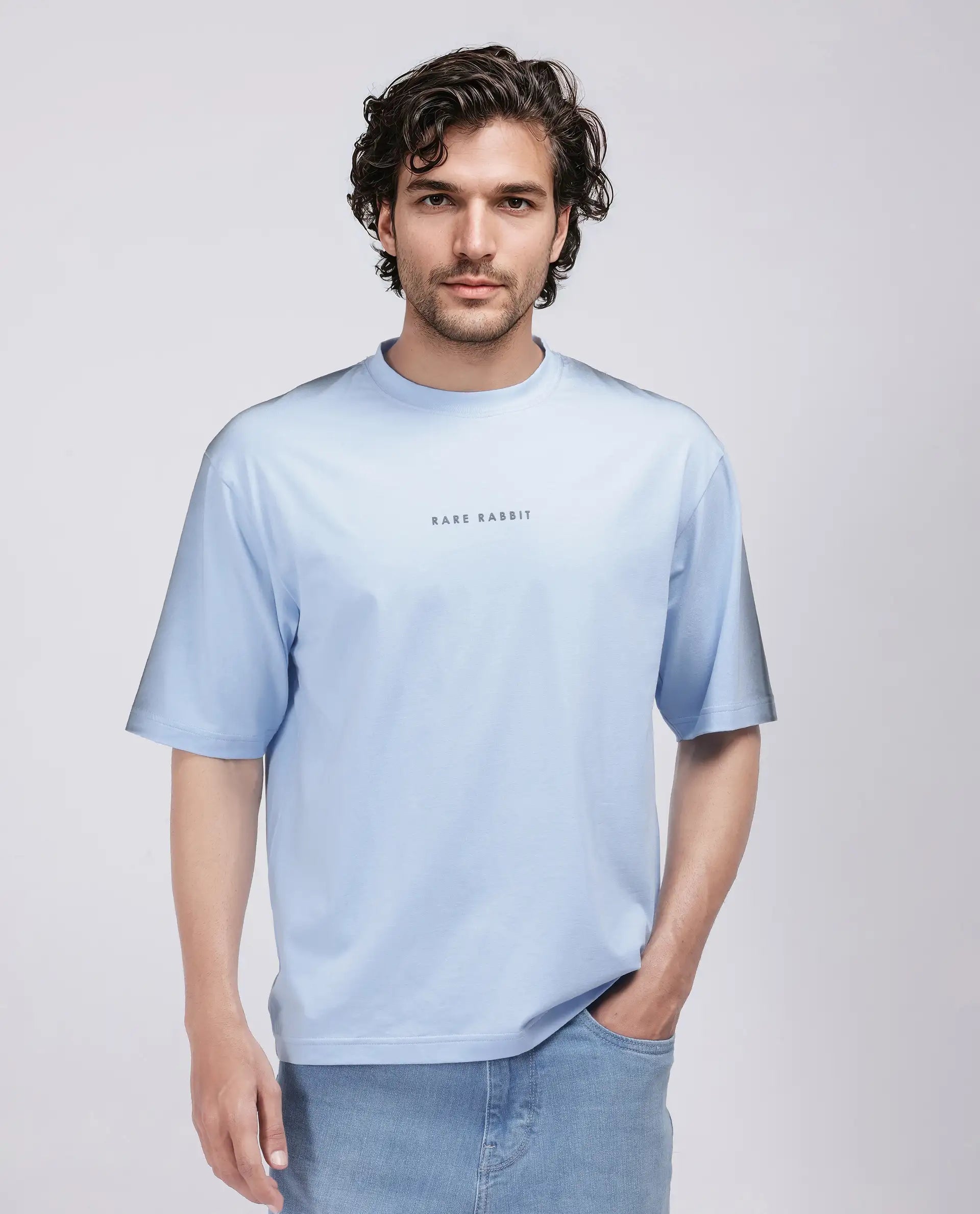 Comfortable Men's Polo ShirtsRare Rabbit Men's Kruv Blue Cotton Fabric Half Sleeve Crew Neck Boxy Fit Printed T-Shirt Comfortable Men's Polo ShirtsRare Rabbit Men's Kruv Blue Cotton Fabric Half Sleeve Crew Neck Boxy Fit Printed T-Shirt