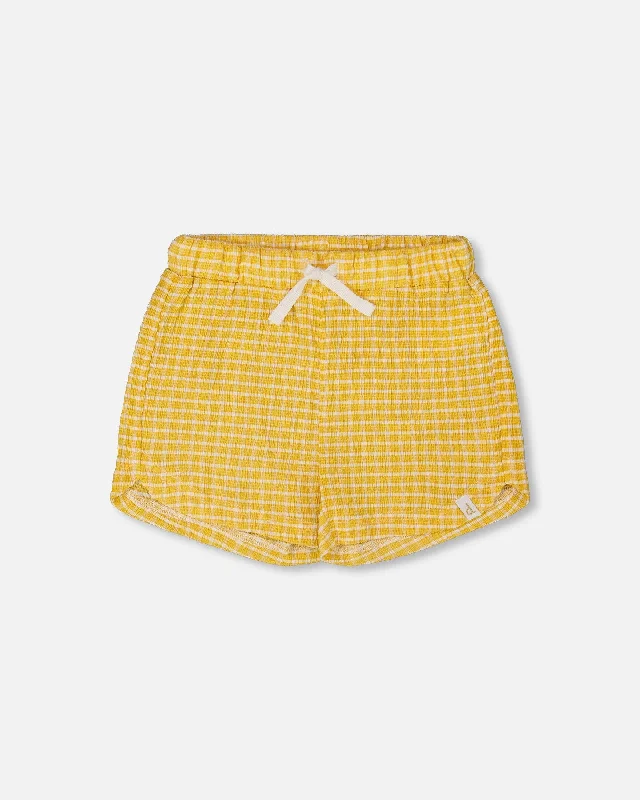 Men's Cool Linen Summer ShortsCrinkle Short Pale Yellow And White