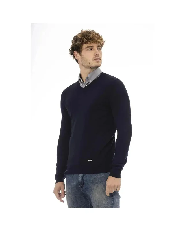 Men's Sweaters with Short SleevesBaldinini Trend Men's Blue Wool Sweater - 56 IT
