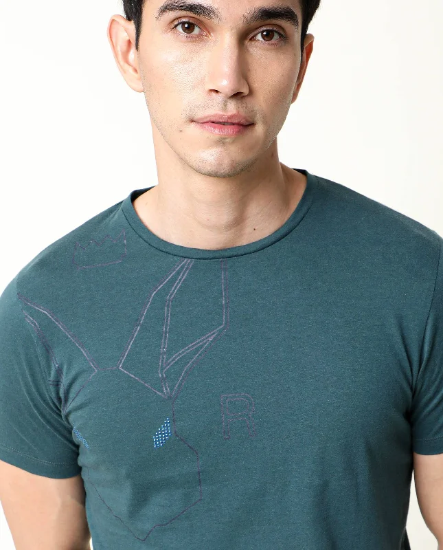 Men's Shirts with Moisture-Wicking FabricRare Rabbit Men's Alure Petrol Cotton Fabric Crew Neck Half Sleeves Regular Fit Graphic Print Logo T-Shirt Men's Shirts with Moisture-Wicking FabricRare Rabbit Men's Alure Petrol Cotton Fabric Crew Neck Half Sleeves Regular Fit Graphic Print Logo T-Shirt
