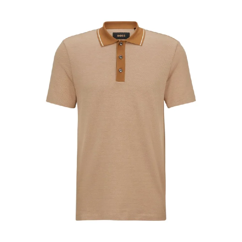 Men's Shirts with Mandarin CollarsSlim-fit polo shirt in structured cotton and silk