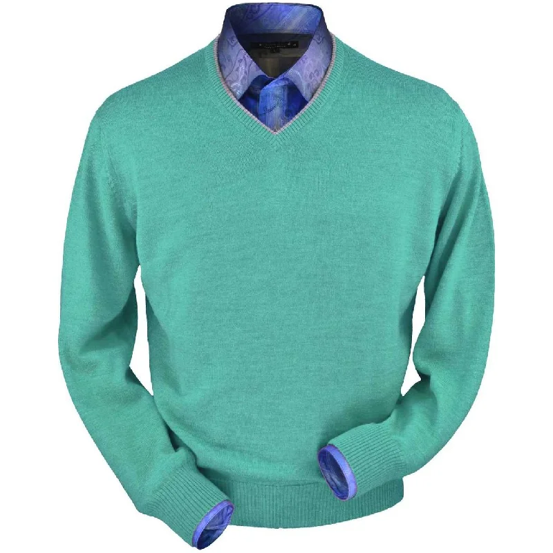 Men's Sweaters with Fold-Over CuffsRoyal Alpaca V-Neck Sweater in Aqua Heather by Peru Unlimited Men's Sweaters with Fold-Over CuffsRoyal Alpaca V-Neck Sweater in Aqua Heather by Peru Unlimited