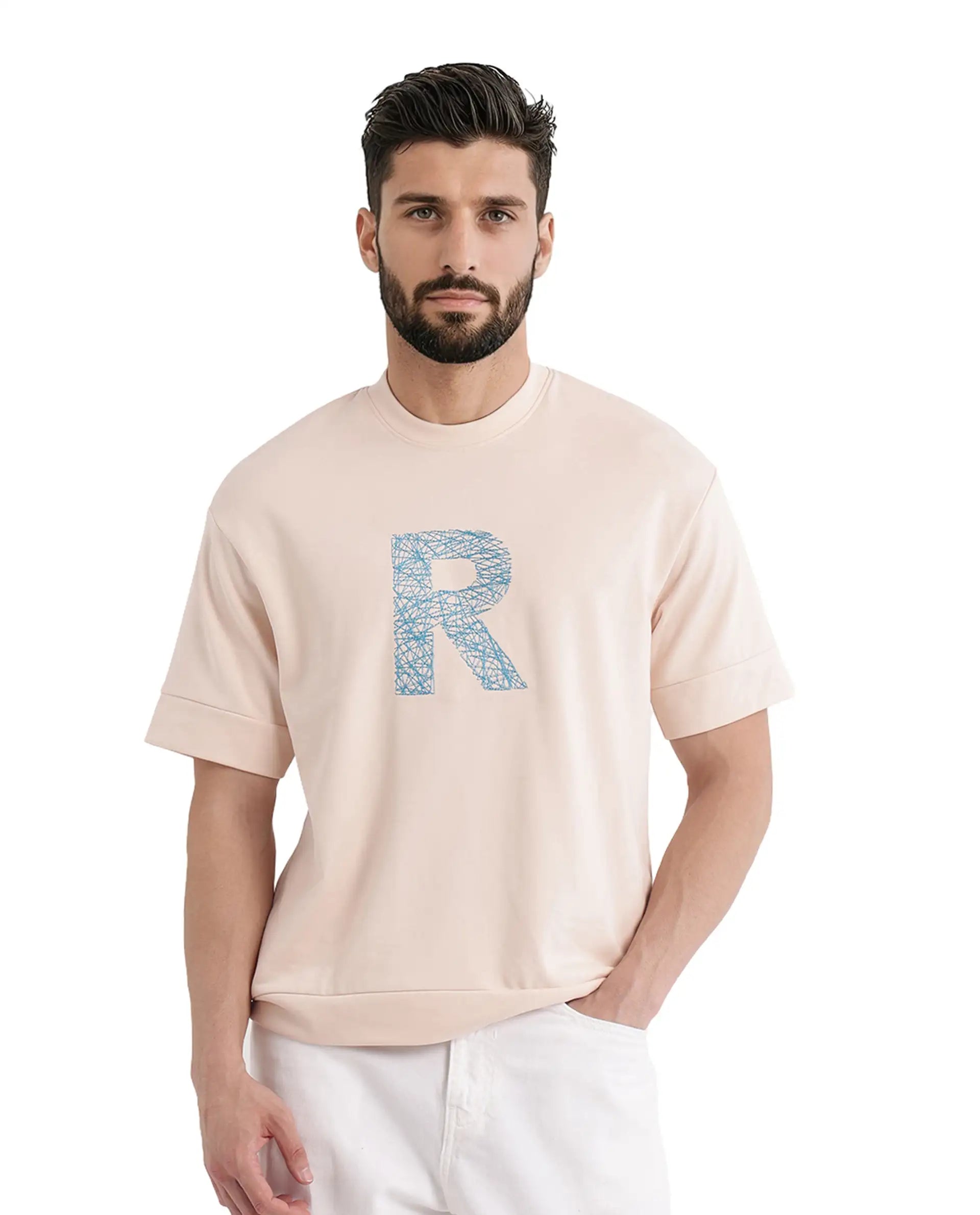 Men's Shirts with Belt AttachmentsRare Rabbit Men Vexi Pastel Orange Cotton Poly Fabric Short Sleeve Crew Neck Embroidered T-Shirt Men's Shirts with Belt AttachmentsRare Rabbit Men Vexi Pastel Orange Cotton Poly Fabric Short Sleeve Crew Neck Embroidered T-Shirt