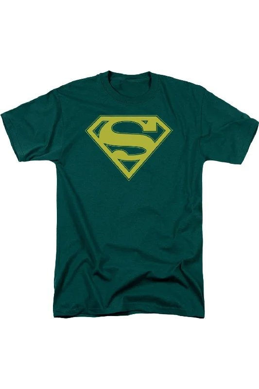 Striped Men's TopsSuperman Yellow & Green Shield Short Sleeve Adult Tee / T-Shirt