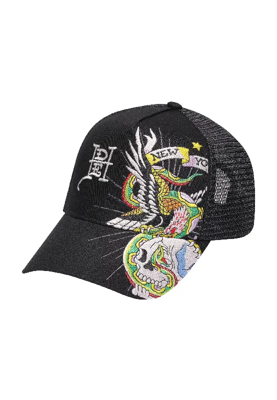 Plain Beanie CapsUnisex Eagle And Snake Battle Twill Front Mesh Trucker - Black