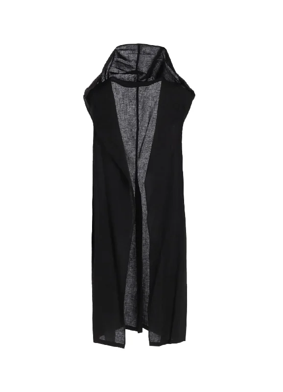 Men's Coats with Multi-Pocket DesignRAYON/LINEN SHEETING HOODIE VEST