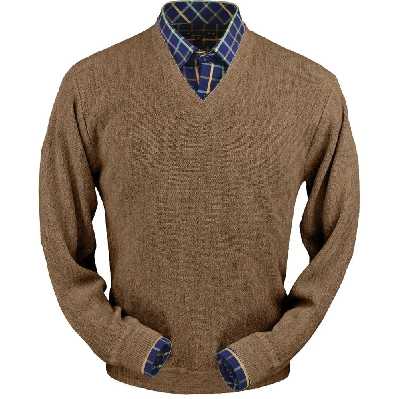 Stylish Men's Turtleneck SweatersBaby Alpaca 'Links Stitch' V-Neck Sweater in Vicuña by Peru Unlimited