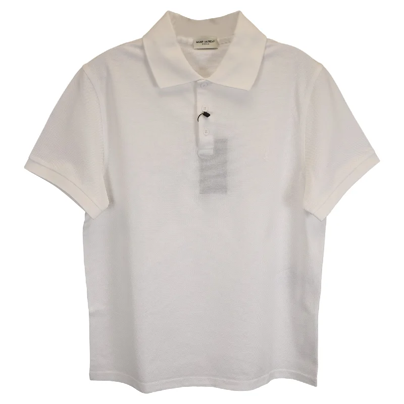 Striped Men's TopsSaint Laurent Paris Cassandre Polo Shirt in White Cotton