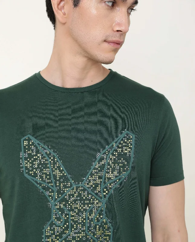 Elegant Men's Dress ShirtsRare Rabbit Men's Mordy Green Crew Neck Graphic Printed Half Sleeves Slim Fit T-Shirt Elegant Men's Dress ShirtsRare Rabbit Men's Mordy Green Crew Neck Graphic Printed Half Sleeves Slim Fit T-Shirt