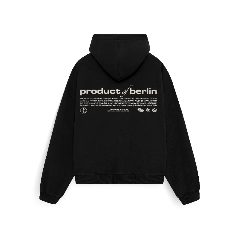 Men's Sweaters with Ribbed CuffsPRODUCT OF BERLIN HOODIE - BLACK