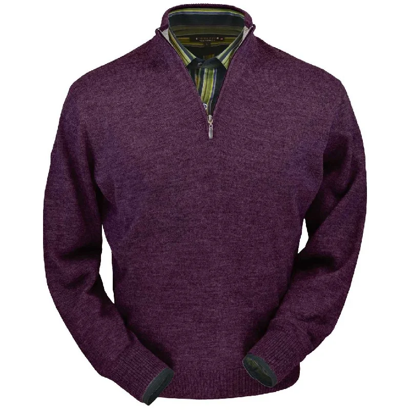 Versatile Men's Zip-Up SweatersRoyal Alpaca Half-Zip Mock Neck Sweater in Plum Heather by Peru Unlimited Versatile Men's Zip-Up SweatersRoyal Alpaca Half-Zip Mock Neck Sweater in Plum Heather by Peru Unlimited