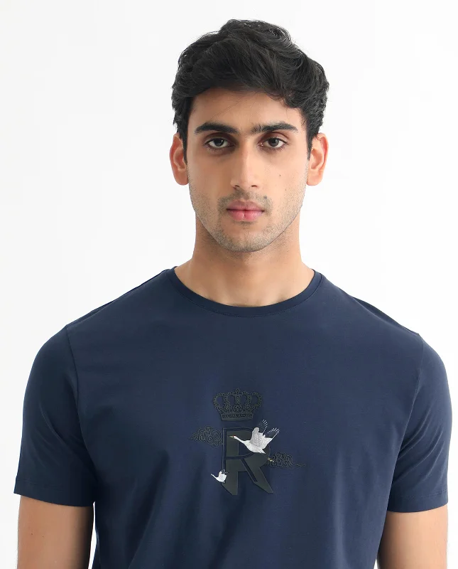 Men's Shirts with Wrinkle-Resistant FabricRare Rabbit Men's Stuart Dark Blue Crew Neck Half Sleeves Regular Fit Graphic Print T-Shirt Men's Shirts with Wrinkle-Resistant FabricRare Rabbit Men's Stuart Dark Blue Crew Neck Half Sleeves Regular Fit Graphic Print T-Shirt