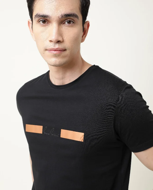 Men's Shirts with Embellished SleevesRARE RABBIT NOM PRIMARY BLACK T-SHIRT COTTON FABRIC SHORT SLEEVE ROUND NECK SLIM FIT Men's Shirts with Embellished SleevesRARE RABBIT NOM PRIMARY BLACK T-SHIRT COTTON FABRIC SHORT SLEEVE ROUND NECK SLIM FIT