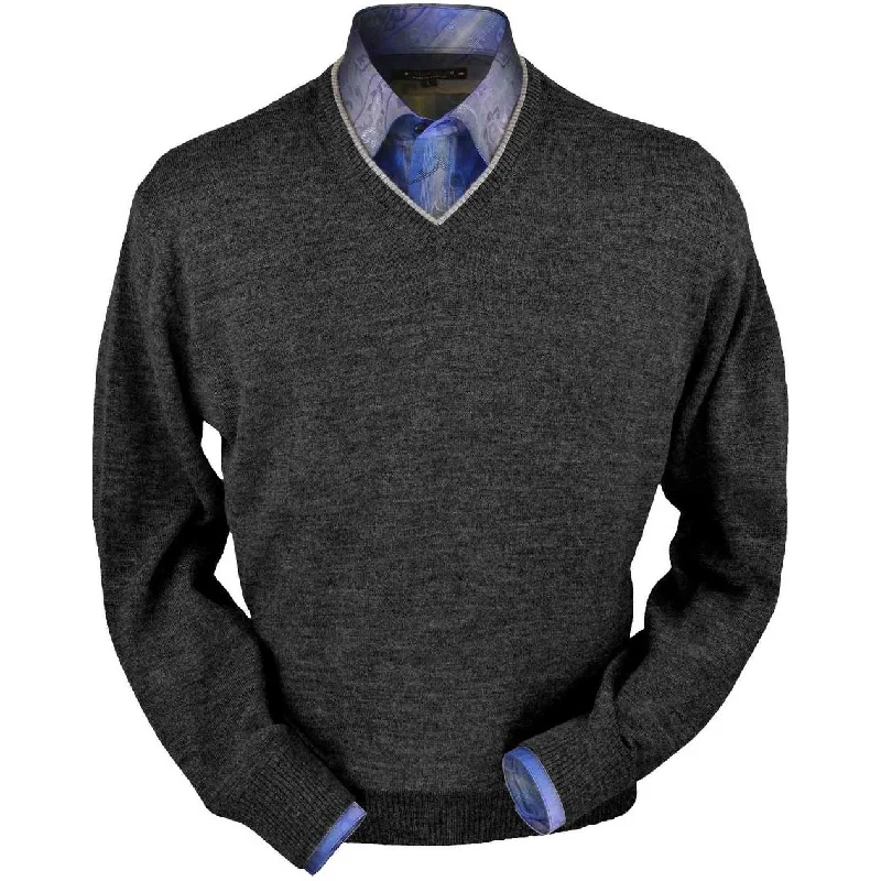 Men's Sweaters with Checkerboard PatternsRoyal Alpaca V-Neck Sweater in Medium Grey Heather by Peru Unlimited Men's Sweaters with Checkerboard PatternsRoyal Alpaca V-Neck Sweater in Medium Grey Heather by Peru Unlimited