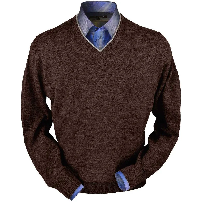 Men's Sweaters with Patch PocketsRoyal Alpaca V-Neck Sweater in Chocolate Heather by Peru Unlimited