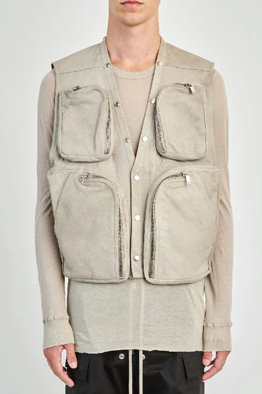 Men's Coats with Adjustable SleevesRick Owens Cargo Vest in Pearl