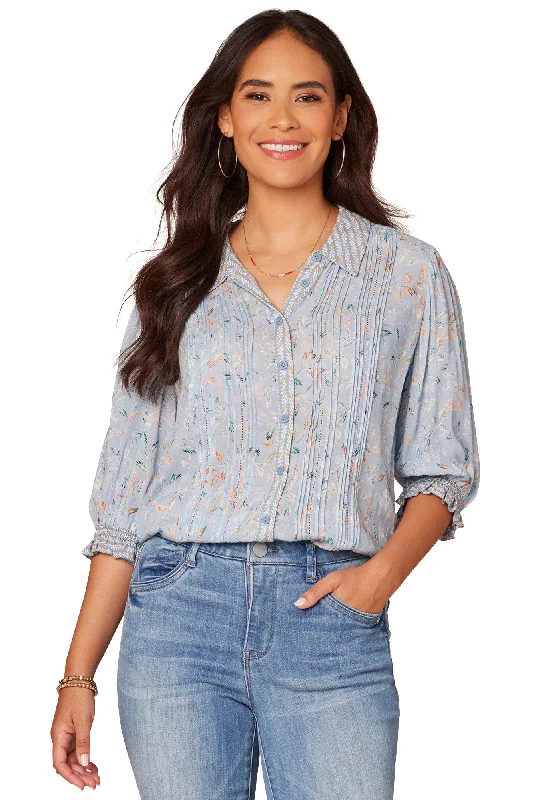 Men's Oxford Shirts for a Preppy StyleElbow Sleeve Pintuck Picot Button Front Placement Print Woven Shirt Men's Oxford Shirts for a Preppy StyleElbow Sleeve Pintuck Picot Button Front Placement Print Woven Shirt