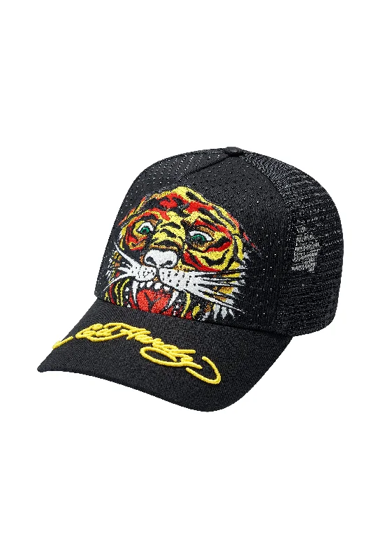 Quilted Beanies for Cold WeatherUnisex Roar-Diamond Twill Front Mesh Trucker Cap - Black