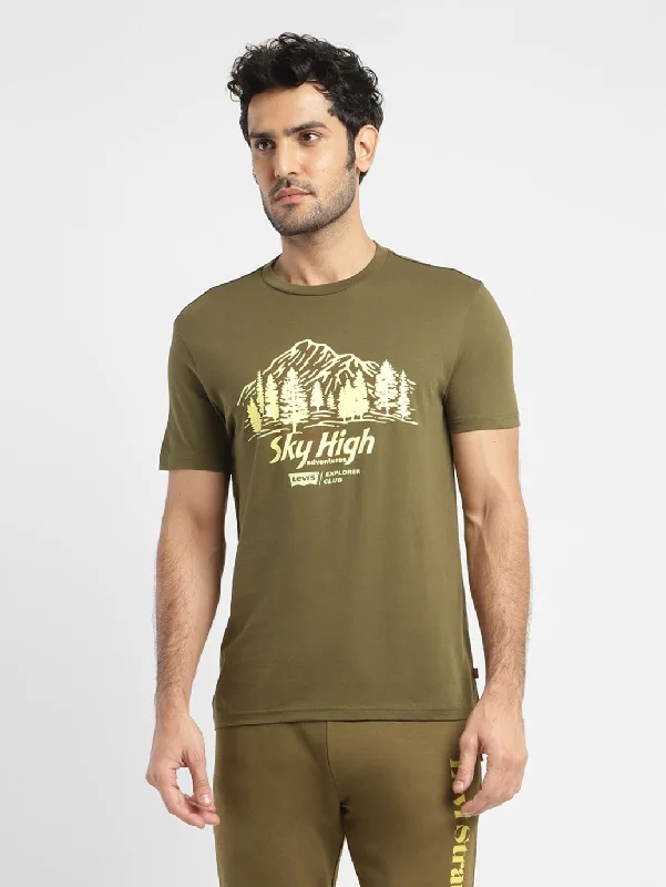 Men's Shirts with Logo EmbossmentsMen's Graphic Print Slim Fit T-shirt Olive